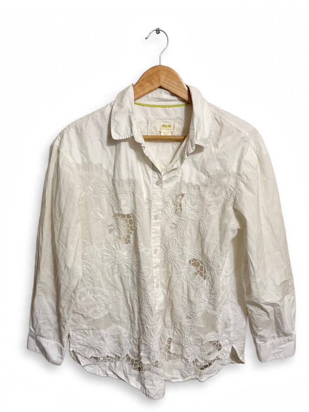 Maeve White Floral Cutout Button-Up Blouse- Size M